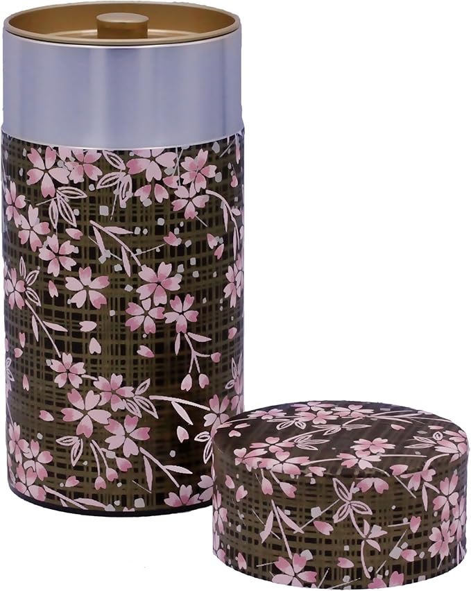 Washi Paper Tea Tin Canister: Long 7oz (200g) Sakura Blush in the Shadow (#147), Japan