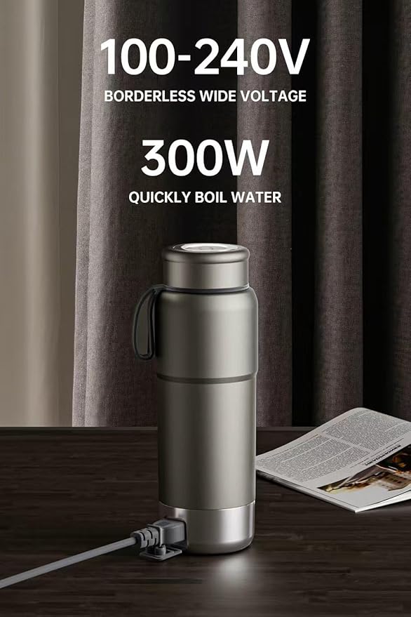 Pure Titanium Travel Kettle, 380ML Portable Electric Kettle, 12 Temp Presets, Dual Voltage 100-240V, Temp Control, Fast Boil, BPA-Free, Leak-Proof for Tea, Coffee, Baby Formula, Office & Hotel