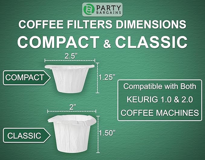 PARTY BARGAINS 300 Compact Disposable Coffee Filter Liners – Compatible with Keurig Brewers & K-Cup Reusable Pods, Single-Serve Paper Filters
