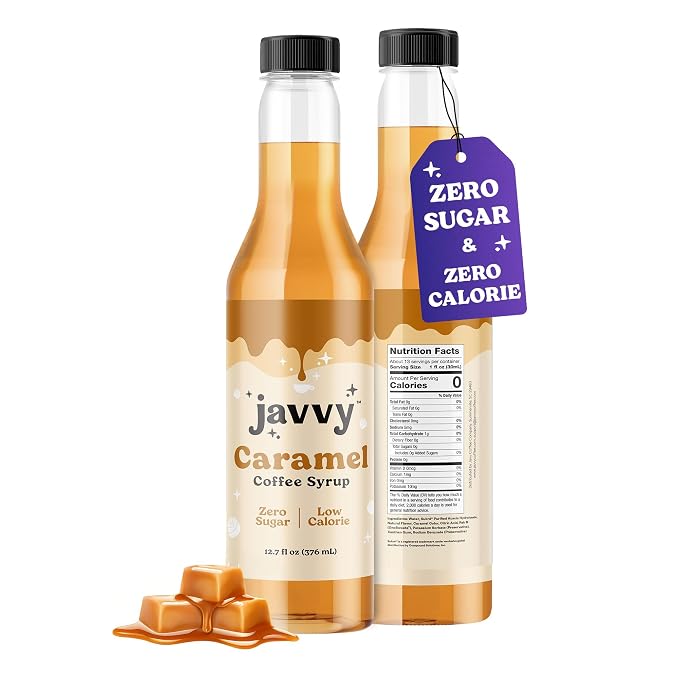 Coffee Syrup - Zero Sugar, Zero Calorie, Flavoring Syrup for Coffees, Coffee Bar Accessories - Great for Flavoring All Types of Drinks – Caramel by JavvyCoffee