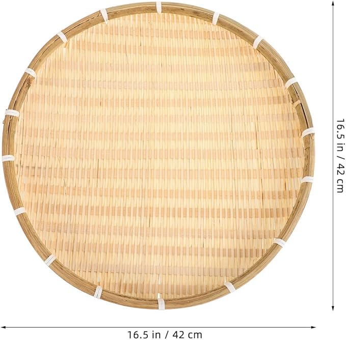 GANAZONO 16 Inch Bamboo Round Tray Woven Basket for Food Serving and Drying Handmade Bamboo Sieve for Kitchen Home and Party Use