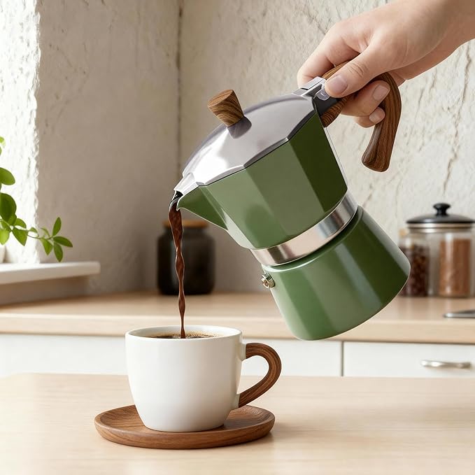 ShanSon Moka Pot Stovetop Espresso Maker 3 Cup 5 oz Italian Coffee Maker Manual Cuban Coffee Percolator Machine Italian Espresso Greca Coffee Maker for Cappuccino or Latte,Green