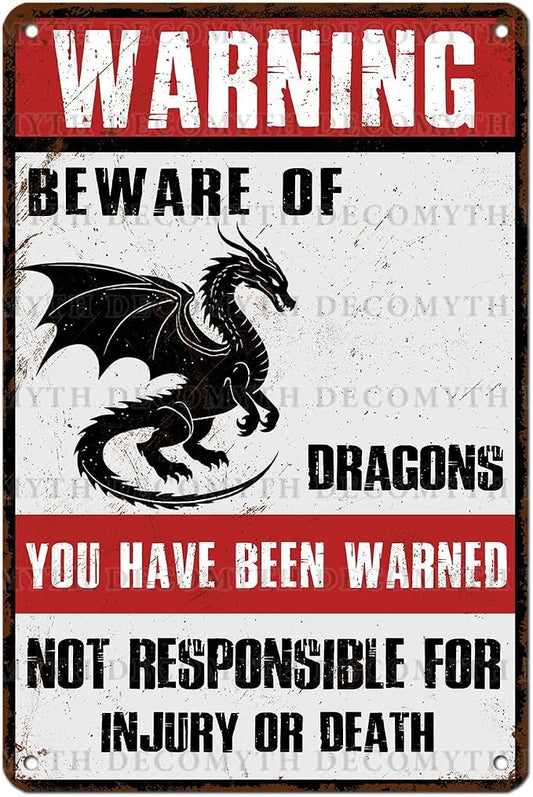Beware of Dragons Retro Metal Tin Sign for Garden Kitchen Office Home Bar Cafe Decor 12 * 8inch by Unknown