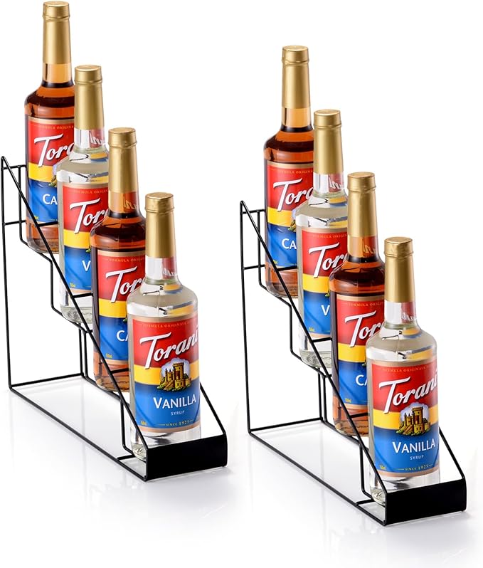 kimilus Coffee Syrup Rack for Coffee Bar Accessories, Fits with Torani and Monin Syrup, Coffee Bar Organizer Holds 4 Bottles 2 Pack