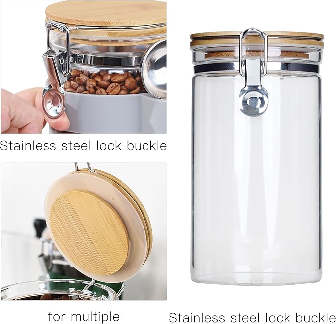 Airtight Glass Protein Powder Container with Scoop, 40oz (1200ml) Glass Supplement Storage Jar, Large Food Canister with Bamboo Lid for Kitchen & Pantry Organization - Ideal for Creatine,BCAA,Collagen