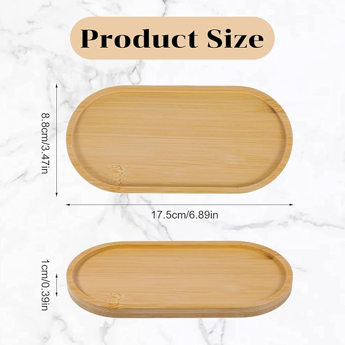 2PCS Bamboo Soap Dish Dispenser Small Wood Bath Tray Wooden Bathroom Countertop Trays Kitchen Tray Sink, Vanity Dresser Jewelry Ring Dish Comestic Holder Bathtub Small Items Organizer