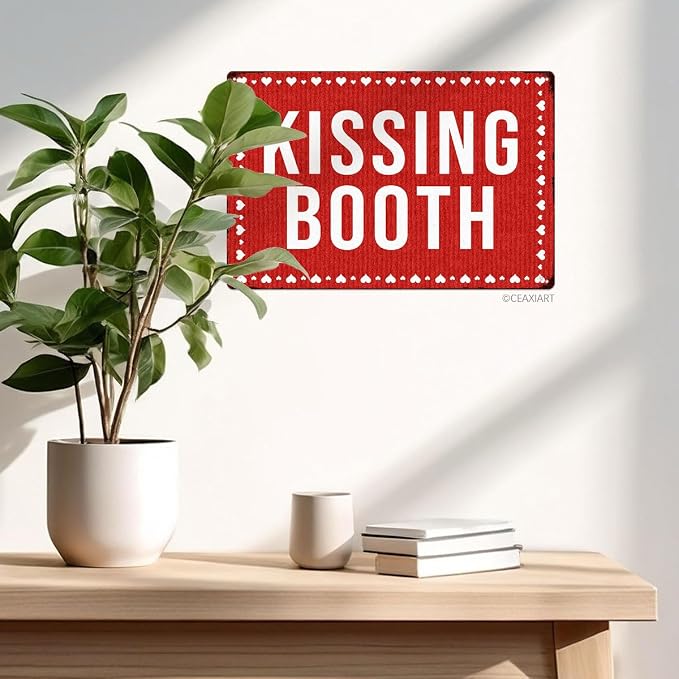 Kissing Booth Tin Sign Love Heart Pattern Metal Signs Valentine's Day Wall Art Decoration Home Farmhouse Bar Kitchen Cafe Living Room Coffee Corner White Day Decor Romantic Gift 12" x 8" - Image 5