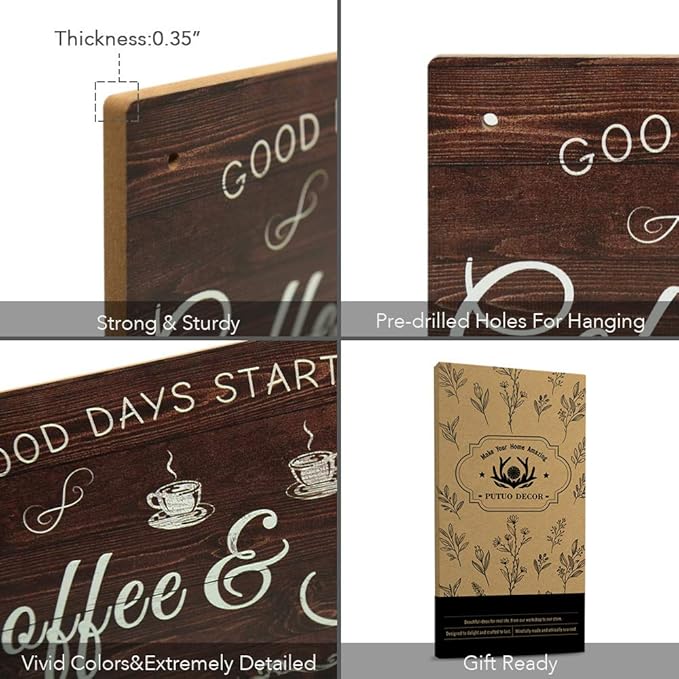 Putuo Decor Coffee Sign, Kitchen Coffee Bar Decor, 12 x 6 Hanging Plaque, Gifts for Coffee Lover (Good Days Start with Coffee & Jesus)