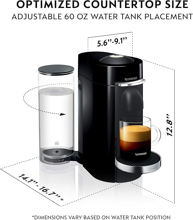 Nespresso VertuoPlus Deluxe Coffee and Espresso Machine by De'Longhi, 37 Oz, Black