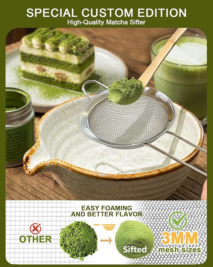 Matcha Whisk Set with Matcha Bowl, Matcha Whisk Holder Matcha Bamboo Whisks, Scoop, Sifter, Funny Gifts for Women Mom Her Girl Friend Home Kitchen Decor Gifts for Tea Enthusiasts Christmas