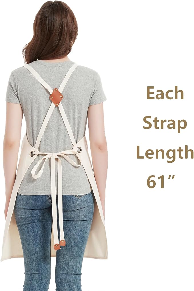 AFUN Aprons for Women Men with Large Pockets, 12-Ounce Cotton Canvas Cross Back Apron - Image 6