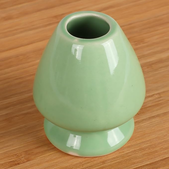BambooMN Matcha Green Tea Whisk And Scoop 4 Piece Set - Soft Light Green Holder - 1 Set