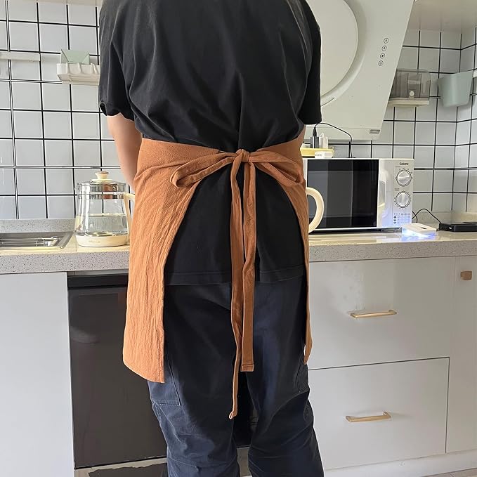 Cityelf Half Apron for Women Men Cotton Linen with 2 Large Pockets Waist Short Bistro Server Aprons Waiter Waitress Unisex - Image 6