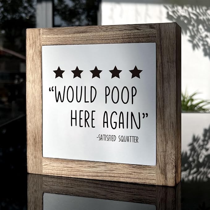 Humorous Bathroom Sign, Would Poop Here Again, Wooden Box Signs for Home Decors, Toilet Decor, Guest Bathrooms Decors, Farmhouse Bathrooms Decor Table top, Bathroom Box Sign B6-97 - Image 3