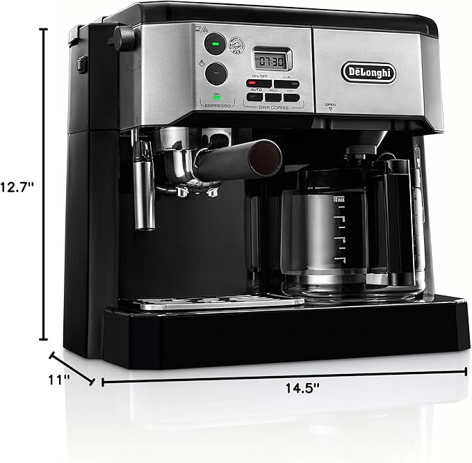 De'Longhi BCO430BM All-in-One Combination Maker & Espresso Machine + Advanced Milk Frother for Cappuccino, Latte & Macchiato + Glass Coffee Pot 10-Cup