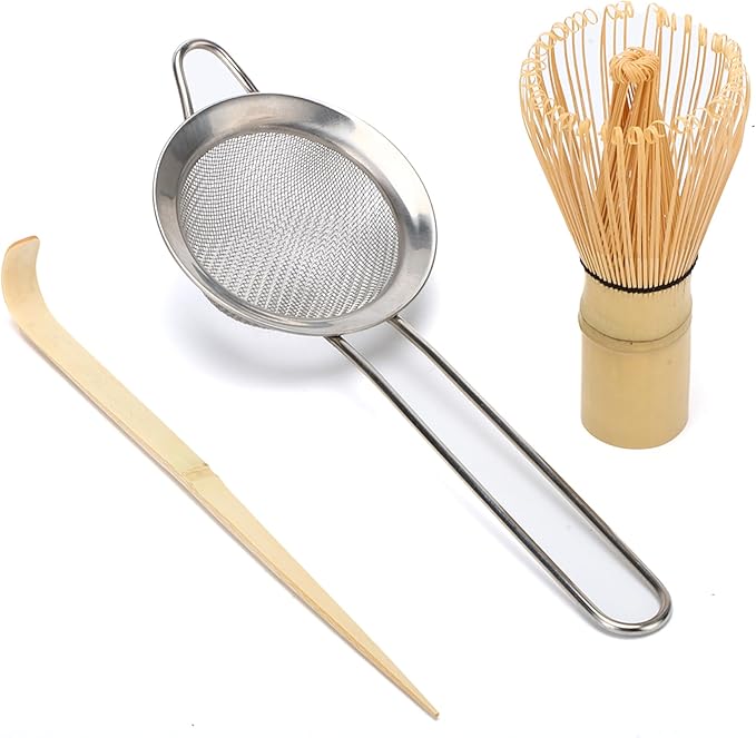 Matcha Whisk Set,Bamboo Matcha Whisk (Chasen),Traditional Scoop (Chashaku),Stainless Steel Sifter,Japanese Tea Tools For Ceremony
