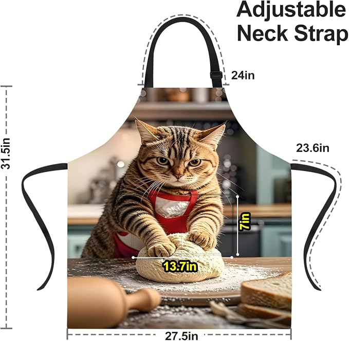 Funny Cat Apron with 2 Pockets Waterproof for Men Women Kitchen Garden Decor - Image 3