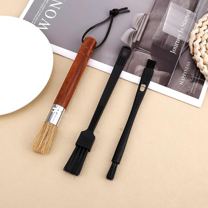 3pcs Coffee Grinder Cleaning Brush Set, Espresso Machine Brush Cleaner Tool with Wooden Handle & Soft Bristles Professional Cleaning Brushes Kit for Coffee Burr Washing Scrub Barista Accessories
