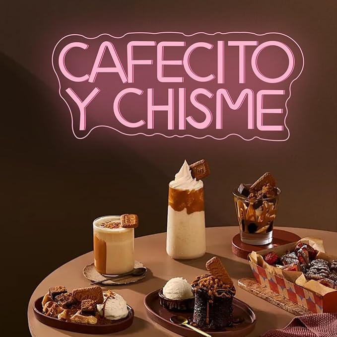 Cafecito Y Chisme Neon Sign for Wall Decor Dimmable Cafecito Y Chisme Sign Mexican Gifts Led Neon Light Sign for Bedroom Coffee Lover Gifts Home Kitchen Decoration