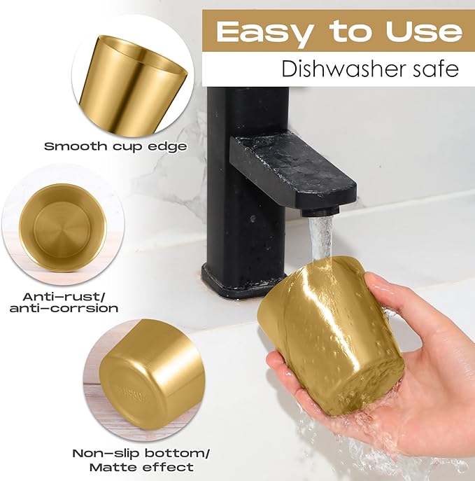 Mimorou 8 Pack Stainless Steel Insulated Cup 5.9 oz Metal Tumbler Double Wall Vacuum Water Glasses Camping Reusable Mugs BBQ Home Office Party Coffee(Gold)