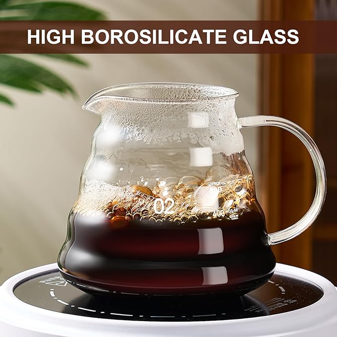 Pour Over Coffee Maker Set 20 OZ, Borosilicate Glass Coffee Server with 50 pcs Paper Filter, Pour Over Coffee Dripper Carafe for Home Cafe Restaurant Camping
