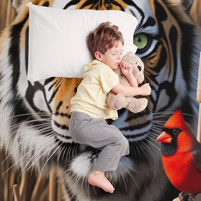 Beautiful Tiger Redbird Feather Fur Super Soft Throw Blanket, Red Cardinal Flannel Fleece Decorative Throw for Sofa Couch Bedroom Decor Outdoor Use 60"x80"