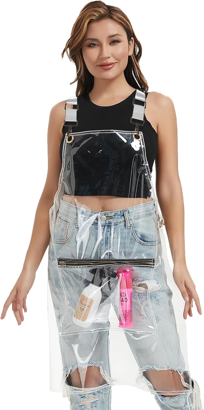 Hair Stylist Apron with pocket - Waterproof Transparent Salon Apron,One-Size-Fits-Most, Adjustable webbing by MIKIWELL