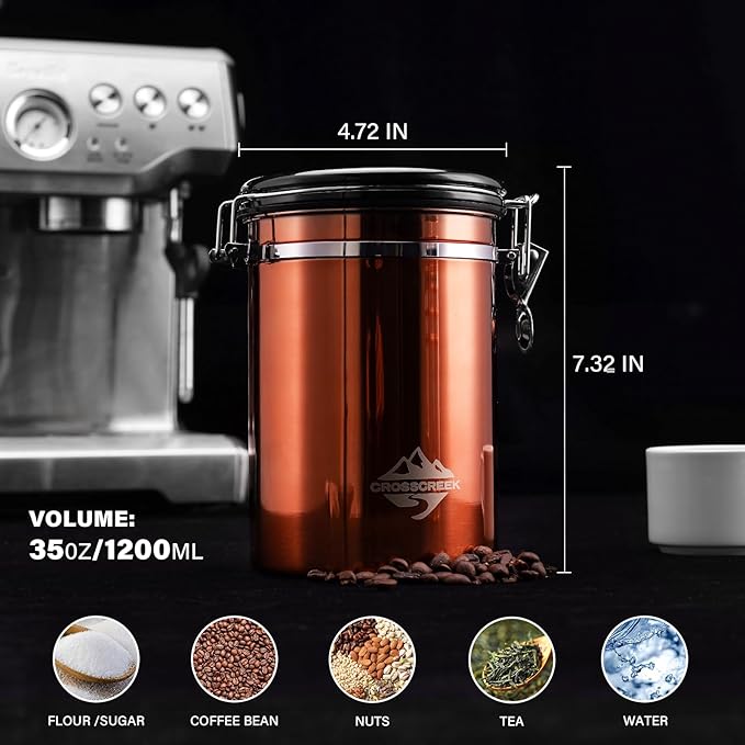 Coffee Bean Canister, 35oz (1200ml) Food Container, Airtight Food Storage Container with Date Tracker for Coffee, Beans, Tea, Sugar, Cereal for Camping Travel Gifts