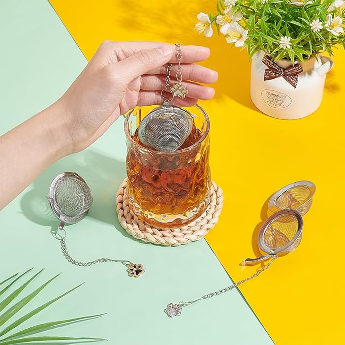 UNICRAFTALE 3pcs Round Mesh Tea Infusers Stainless Steel Tea Strainer with Dog's Paw Print Pendant Holder Tea Mesh Strainer Tea Filters Set for Brew Tea Spices Seasoning