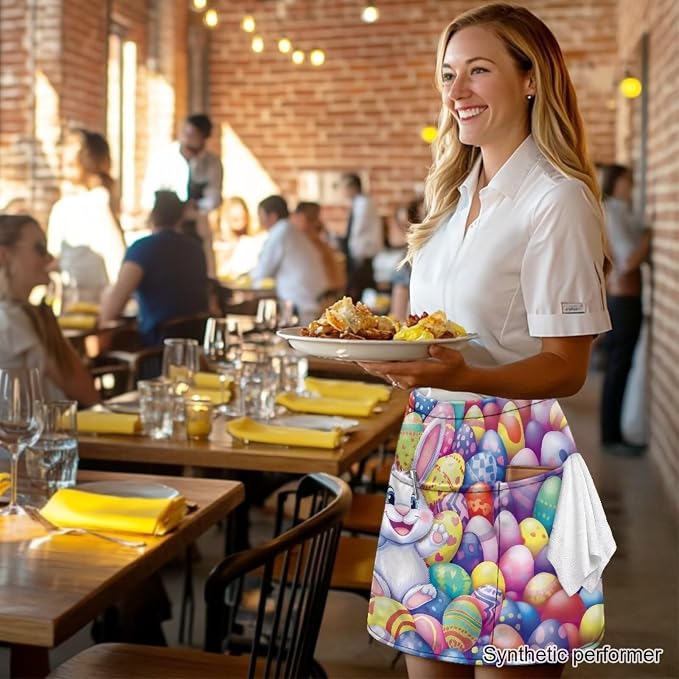 Waist Apron with 3 Pockets Waterproof 13 Inch Short Half Waist Aprons Women Men Server Aprons Waitress Waiter Apron - Image 3