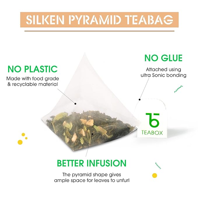 Teabox Ashwagandha Green Tea 25 Teabags | Ayurvedic Blend of Premium Green Tea and Natural Ashwagandha | Silken Pyramid Teabags