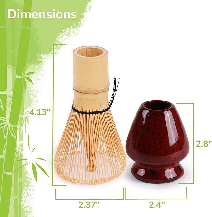 Matcha Tea Bamboo Whisk And Ceramic Rest 2 Piece Set - Deep Red with Black Holder - 1 Set