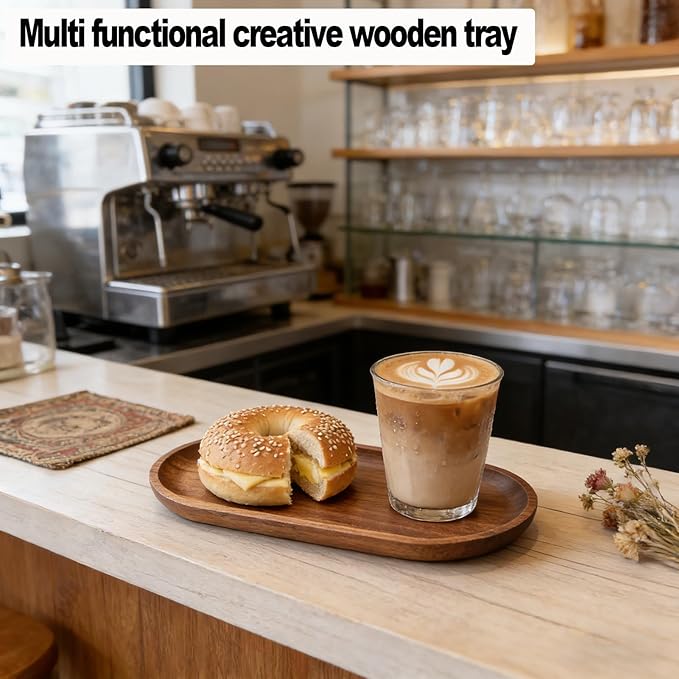 Small Wooden Tray, Oval Wood Serving Trays, Acacia Wood Platter for Coffee Tables, Dessert, Snack, Fruit, Bathroom Tray Charcuterie Board for Home Decor (M)