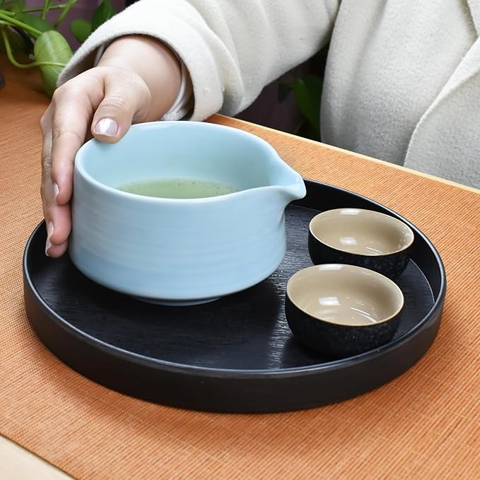 Artcome Matcha Tool Set - Complete Kit with Matcha Bowl with Spout, Bamboo Whisk, Tea Scoop & Whisk Holder, Celadon Blue