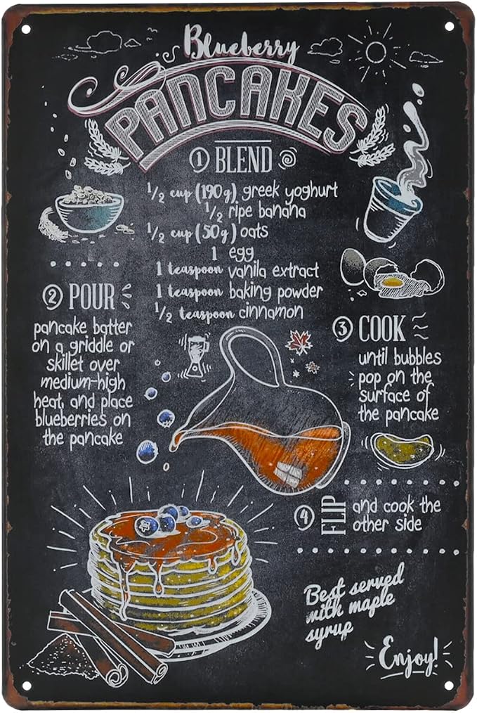Food Vintage Tin Sign - Blueberry Pancakes Retro Metel Sign - Wall Decor wall sign for Kitchen Bakery Cafe Restaurant by TREEPERI