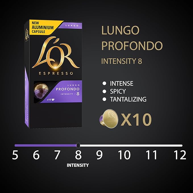 L'OR Espresso Capsules, 50 Count Profondo Lungo, Single-Serve Aluminum Coffee Capsules Compatible with the L'OR BARISTA System & *Nespresso Original Machines, 50 Count (Pack of 5)