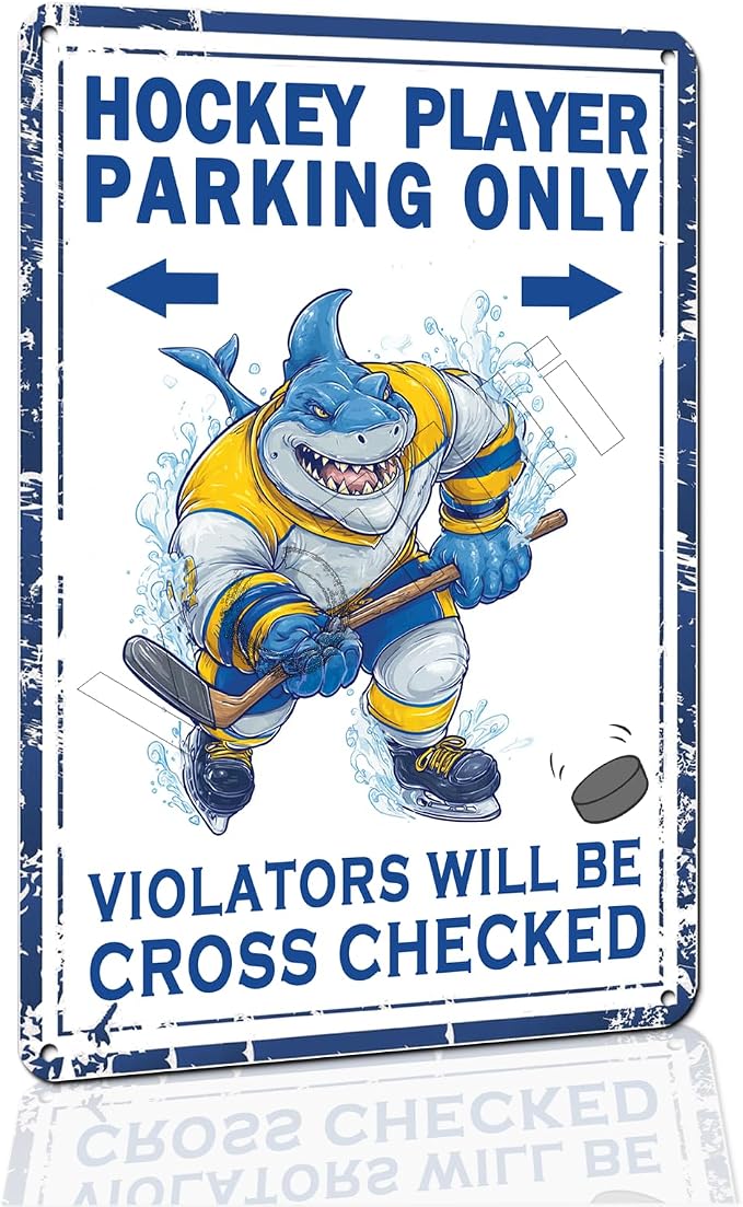 Funny Metal Tin Sign Hockey Sign - Ice Hockey Gifts for Boys Room Decor Birthday Party Favors Stuff Hockey Player Parking Only 8 x 12 Inch by VOTHI