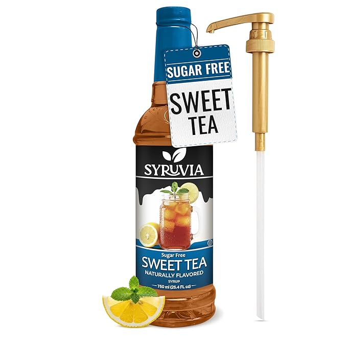 Syruvia Sugar Free Sweet Tea Flavored Syrup for Drinks, Cocktails, Lemonades, Iced Teas and Desserts – 25.4 fl oz, With Pump by SYRUVIA
