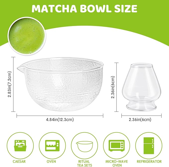 Matcha Bowl with Spout, Glass Matcha Mixing Bowl, 18 oz Clear Japanese Ceremonial Matcha Chawan, Matcha Green Tea Whisk Bowls, Cute Salad Mixing Bowl Cup
