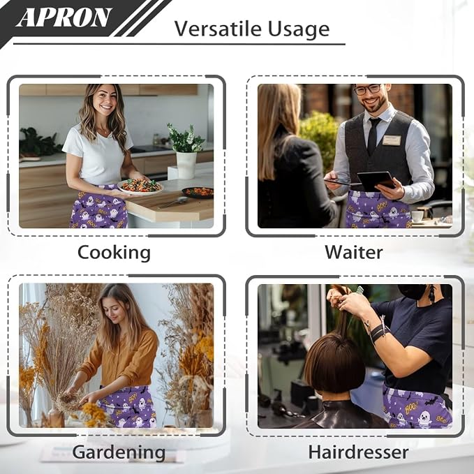 Waist Apron with 3 Pockets Waterproof 13 Inch Short Half Waist Aprons Women Men Server Aprons Waitress Waiter Apron - Image 5