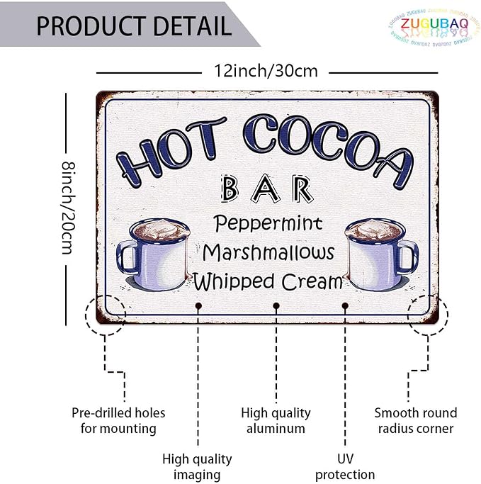 Peppermint Marshmallows & Whipped Cream Metal Sign - Vintage Home Wall Decor For Coffee Bar Corner Station 8X12 Inch Christmas Decorations - Image 2