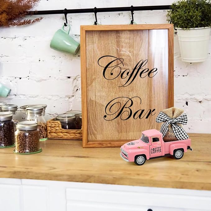 Pink Mini Metal Truck Decor: Farmhouse Coffee Bar Decor - Vintage Truck Decor for Countertop, Tiered Tray, Coffee Station - Image 5