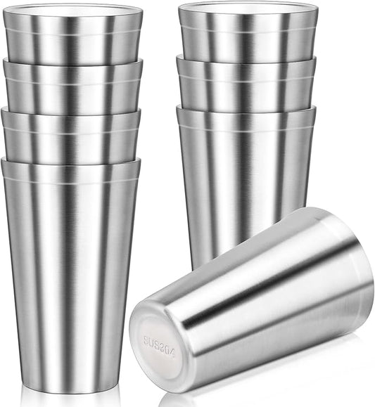 Stainless Steel Cup, 16 oz Insulated Tumbler, 8 Pack Double Wall Unbreakable Stackable Water Tumblers Insulated Metal Cup Premium Drinking Glasses for Travel Camping Home Outdoor