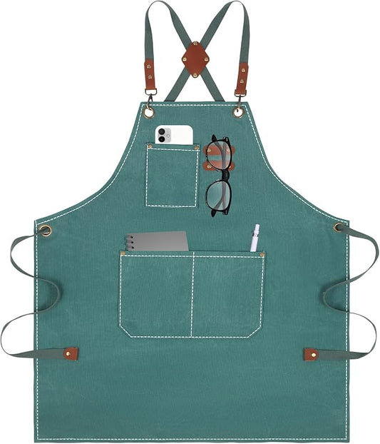 Aprons For Women Men With Large Pockets, Waterproof Cotton Chef Aprons For Cooking Server Grilling Bbq Kitchen