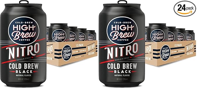 High Brew Coffee,Nitro Black,Cold Brew Coffee,Sugar Free,Dairy Free,10 Fl Oz,Ready-To-Drink,(Pack of 24)