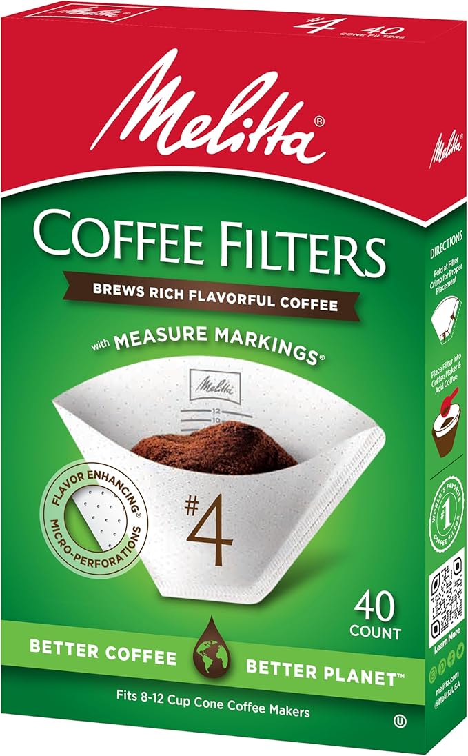 Melitta #4 Cone Coffee Filters, White, 40 Total Filters Count - Packaging May Vary