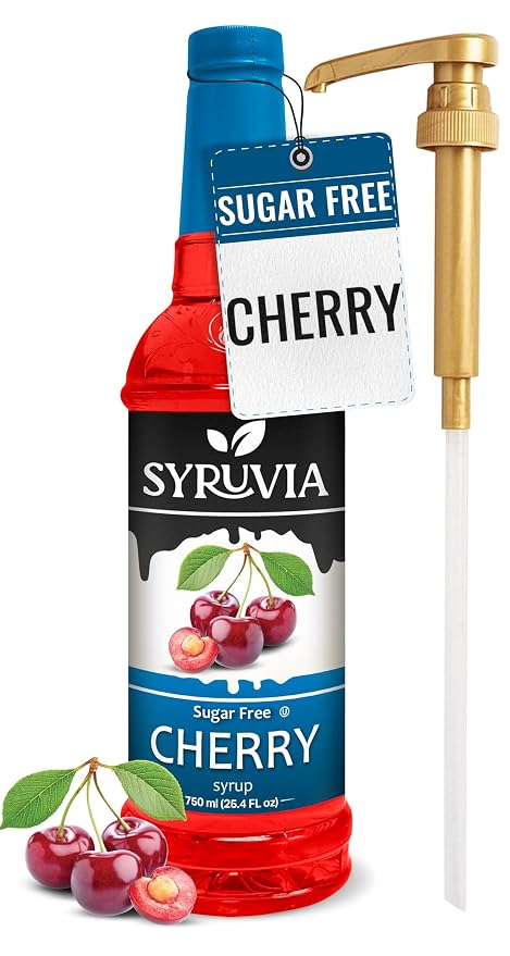 Syruvia Sugar-Free Cherry Syrup, Flavored Syrup for Drinks, Cocktails, Lemonades, Iced Teas, and Desserts – 25.4 fl oz, With Pump by SYRUVIA