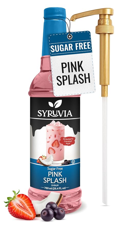 Syruvia Sugar Free Pink Splash Flavored Syrup for Drinks, Cocktails, Lemonades, Iced Teas and Desserts – 25.4 fl oz, With Pump by SYRUVIA