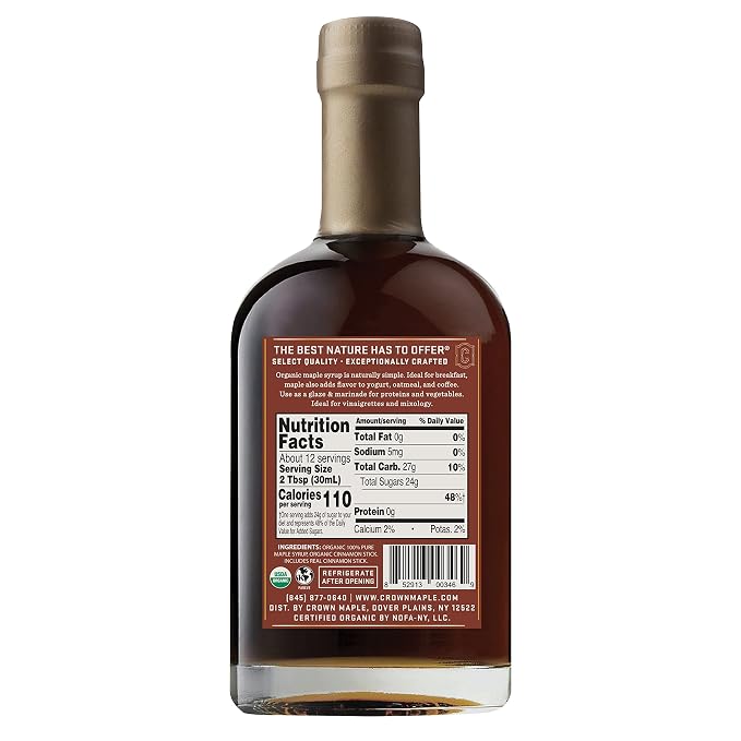 Crown Maple Certified Organic Cinnamon Infused Maple Syrup, Pure, Non-GMO Pairs well with Pancakes, Flavor Cocktails, Sticky Buns, Waffles, 12.7 Fl Oz (Pack of 6) - Image 2