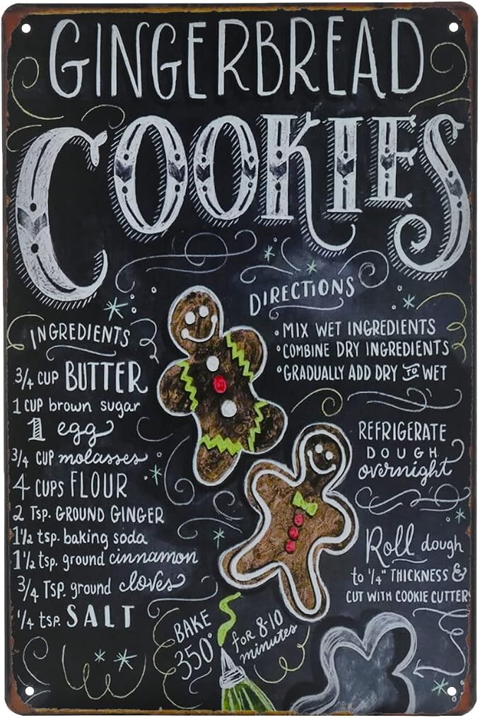 Food Vintage Tin Sign - Gingerbread Cookies Retro Metel Sign - Wall Decor wall sign for Kitchen Bakery Cafe Restaurant by TREEPERI
